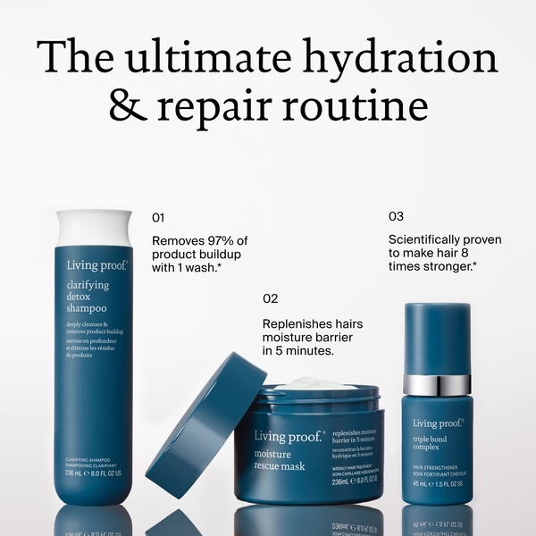  Living Proof Clarifying Detox Shampoo, Moisture Rescue Mask + Triple Bond Complex For Detox, Hydration & Hair Repair 