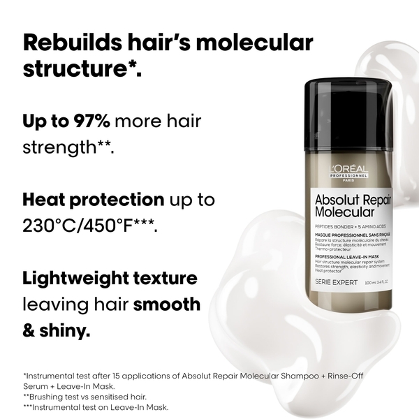  L'oréal Professionnel Absolut Repair Molecular Rinse Off Serum Treatment Conditioner 250ml & Leave In Mask 100ml 