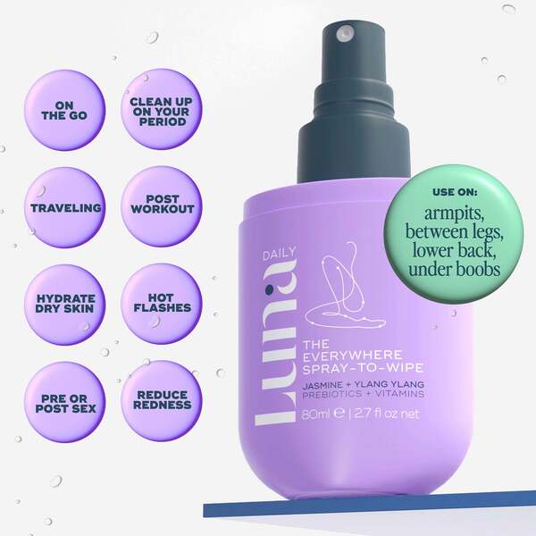  Luna Daily The Everywhere Spray-to-wipe - Ph-balancing Body Cleansing Spray With Prebiotics + Vitamins C & E 80ml 