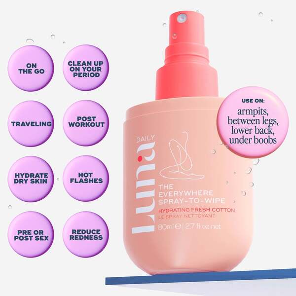  Luna Daily The Hydrating Everywhere Spray-to-wipe - Ph-balancing Body Spray With Prebiotics + Omegas 3 & 6 For Dry Skin 80ml 