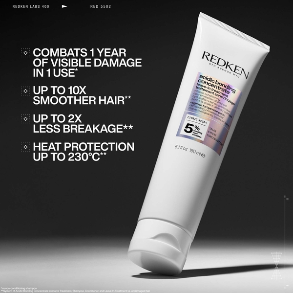  Redken Acidic Bonding Concentrate Leave In Treatment 150ml & Redken Acidic Bonding Concentrate Hair Bandage Balm 75ml bundle 
