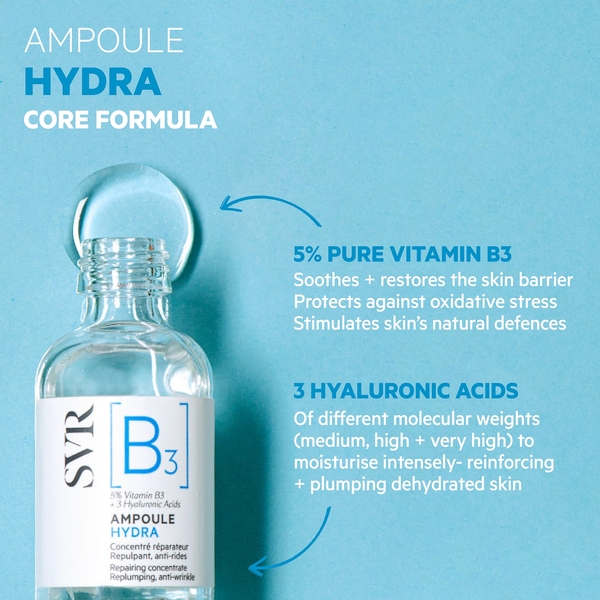  Svr [b3] Ampoule Hydra - Plumping Hyaluronic Acid & Niacinamide Anti-wrinkle Face Serum For Dehydrated Sensitive Skin, 30ml 