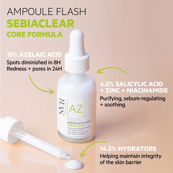  Svr Sebiaclear Ampoule Flash - 15% Azelaic Acid Anti-blemish Serum For Acne-prone, Oily, Combination Skin, 40ml 