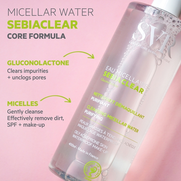  Svr Sebiaclear Purifying Micellar Water Cleanser & Make-up Remover For Acne-prone, Oily, Combination Skin , 400ml 