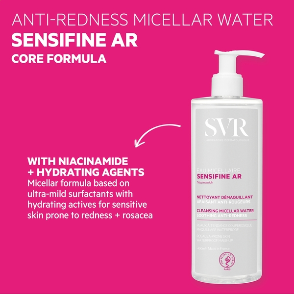  Svr Sensifine Ar - Soothing Anti-redness Micellar Water Cleanser & Make-up Remover For Sensitive Rosacea-prone Skin , 400ml 