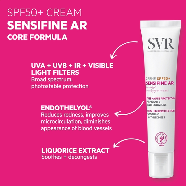  Svr Sensifine Ar Spf50+ Calming Daily Face Spf Rosacea Cream, Uvb/uva Anti-redness Sunscreen For Sensitive Skin 40ml 
