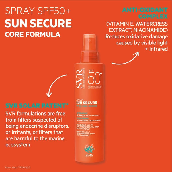 Svr Sun Secure Face & Body Spf 50+ Ultra-light Sun Spray For Hypersensitive Skin, Water-resistant, Reef-safe, All Ages, 200ml 