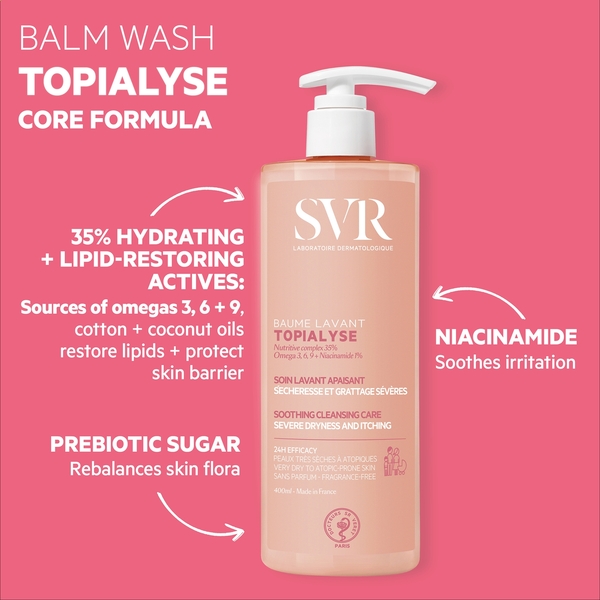  Svr Topialyse 24hr Nourishing Face & Body Cleansing Wash-off Cream For Severely Dry, Itchy, Eczema-prone Sensitive Skin, 400ml 