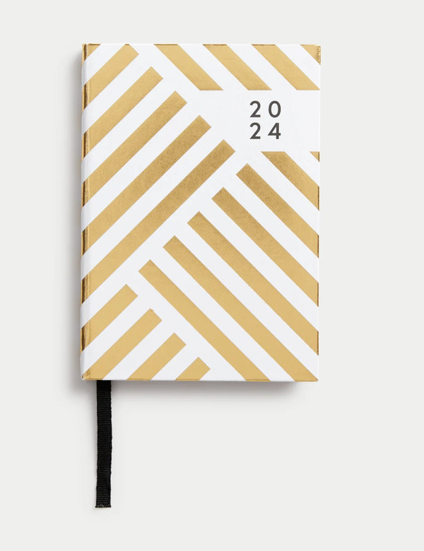  2025 Small A6 Week To View Diary - Gold Geometric Design 