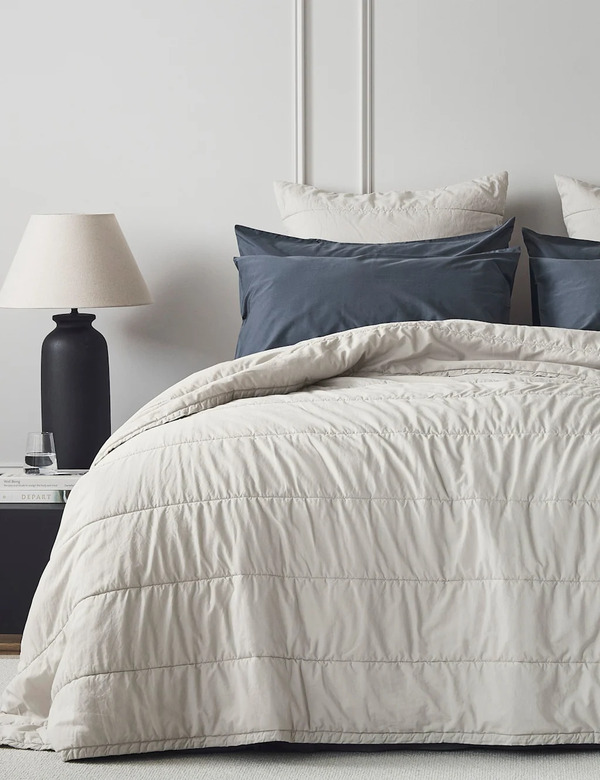 Bedfolk Pure Cotton Quilted Throw Beige 
