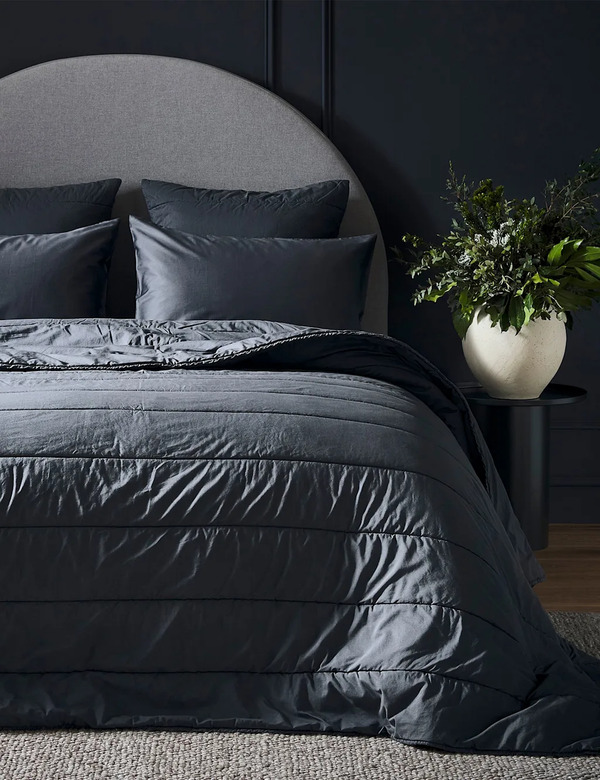  Bedfolk Pure Cotton Quilted Throw Navy 