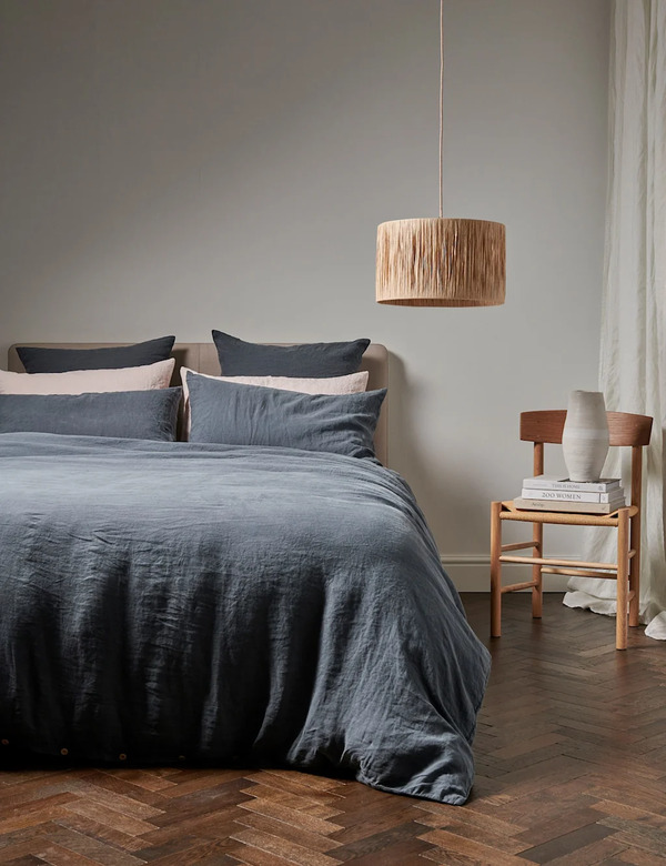  Bedfolk Pure Linen Relaxed Duvet Cover Navy 