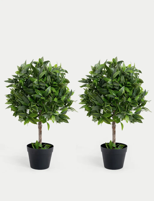  Blooming Artificial 2.5ft Set Of 2 Artificial Bay Bush Ball Trees Green 