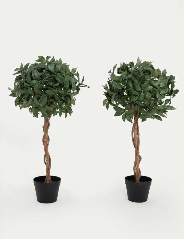  Blooming Artificial 3ft Set Of 2 Artificial Bay Trees In Pots Green 