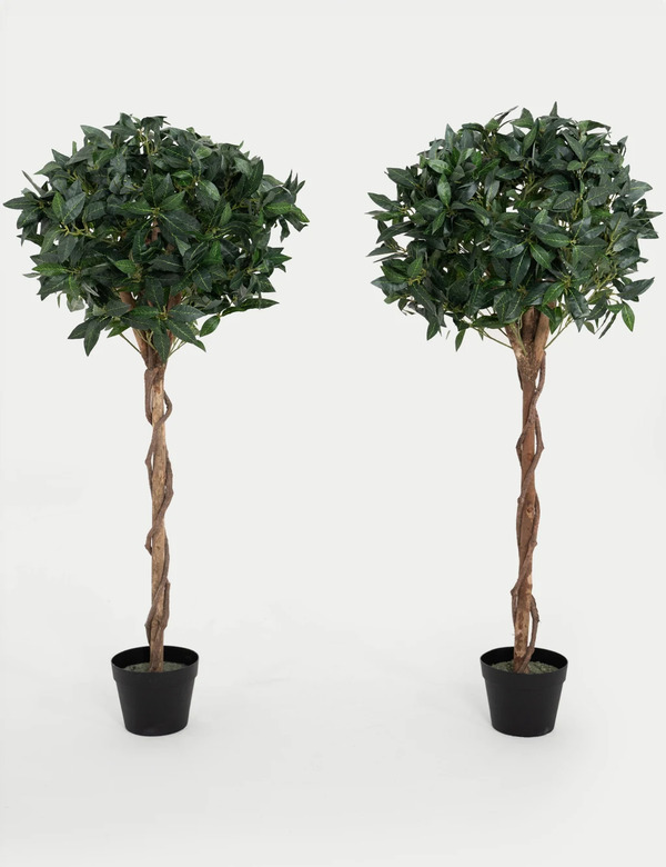 Blooming Artificial 4ft Set Of 2 Artificial Bay Trees In Pots Green 