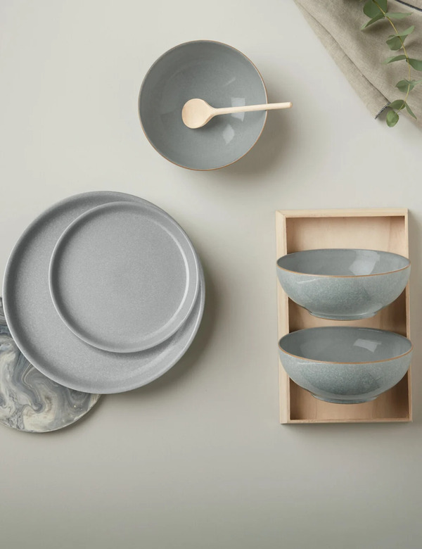  Denby 12 Piece Elements Coupe Dinner Set Grey 