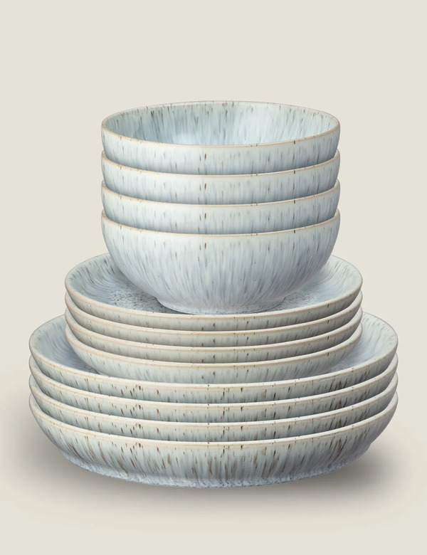  Denby 12 Piece Halo Speckle Dinner Set Blue Mix 