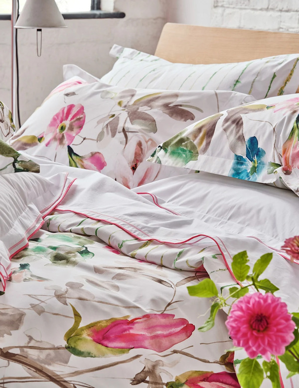  Designers Guild Pure Cotton Percale Floral Pillowcase Set Fuchsia Mix 