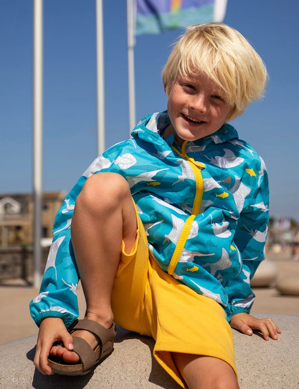  Frugi Hooded Packable Sea Creatures Raincoat (2-10 Yrs) Blue 