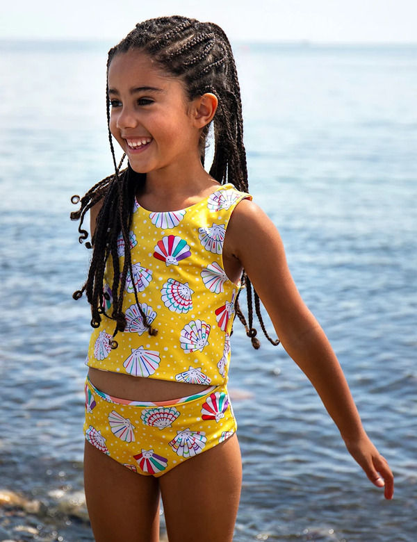  Frugi Reversible Shell & Striped Tankini (3-10 Yrs) Yellow 