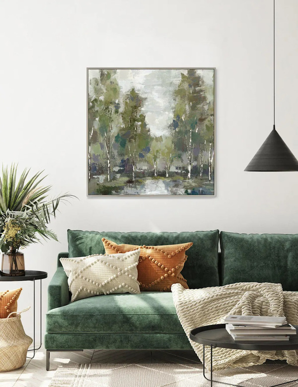  Gallery Direct At Dawn Square Framed Canvas Green 