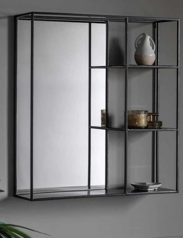  Gallery Direct Bassan Rectangular Hanging Mirror With Shelf Black 