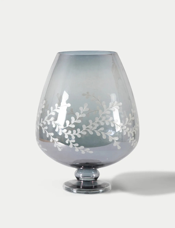  Gallery Direct Eva Etched Hurricane Vase Grey 