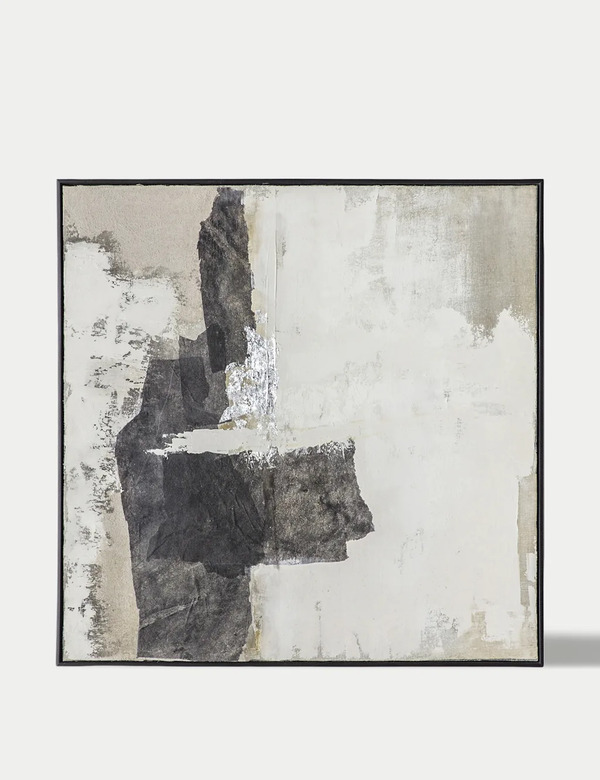  Gallery Direct Rocks Point Abstract Square Framed Canvas Black 