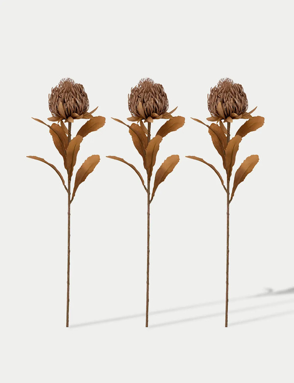  Gallery Direct Set Of 3 Artificial Dried Protea Single Stems Ivory 