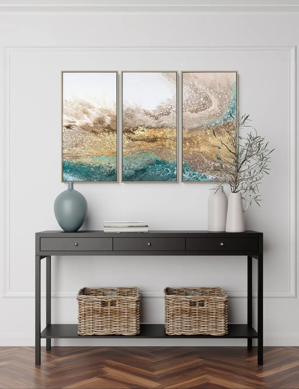  Gallery Direct Set Of 3 Serene Triptych Abstract Framed Art Blue 