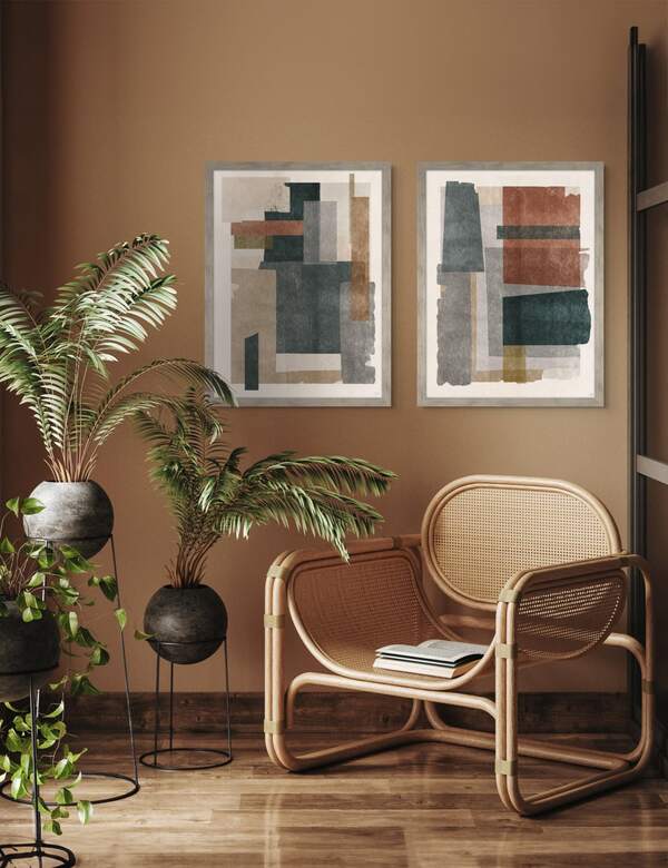  Gallery Direct Set Of 2 Skimming Shapes Abstract Framed Art Multi 