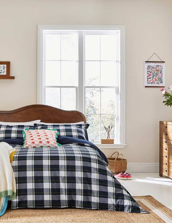  Joules Pure Cotton Daylesford Check Bedding Set Navy 