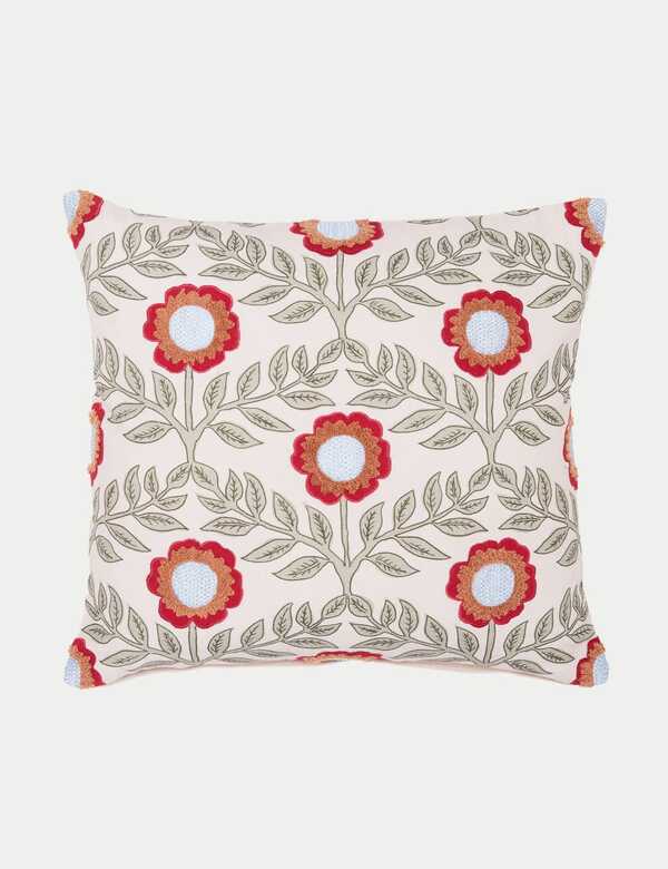  Joules Pure Cotton Floral Trellis Cushion Multi 