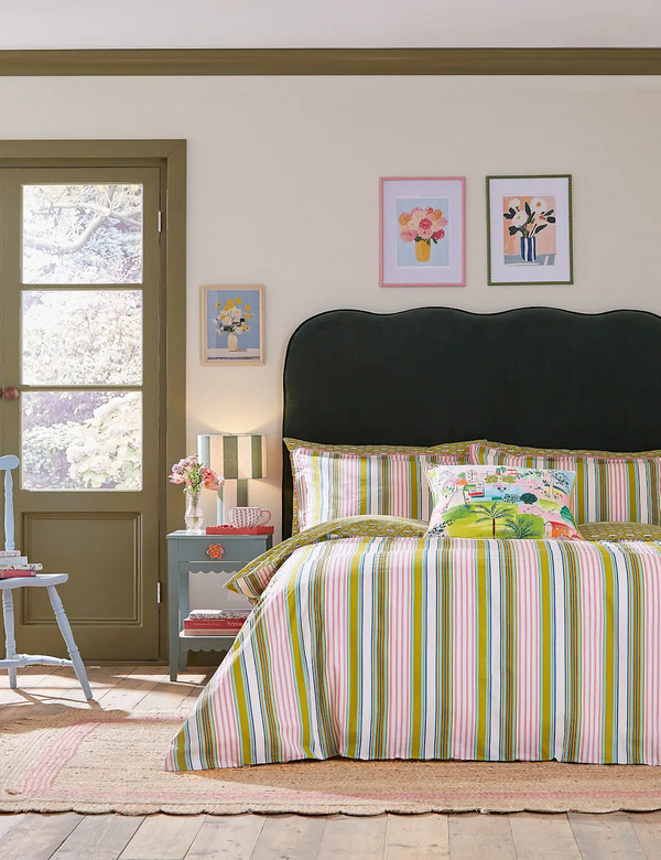  Land & Shore Pure Cotton Raven Stripe Bedding Set Multi 