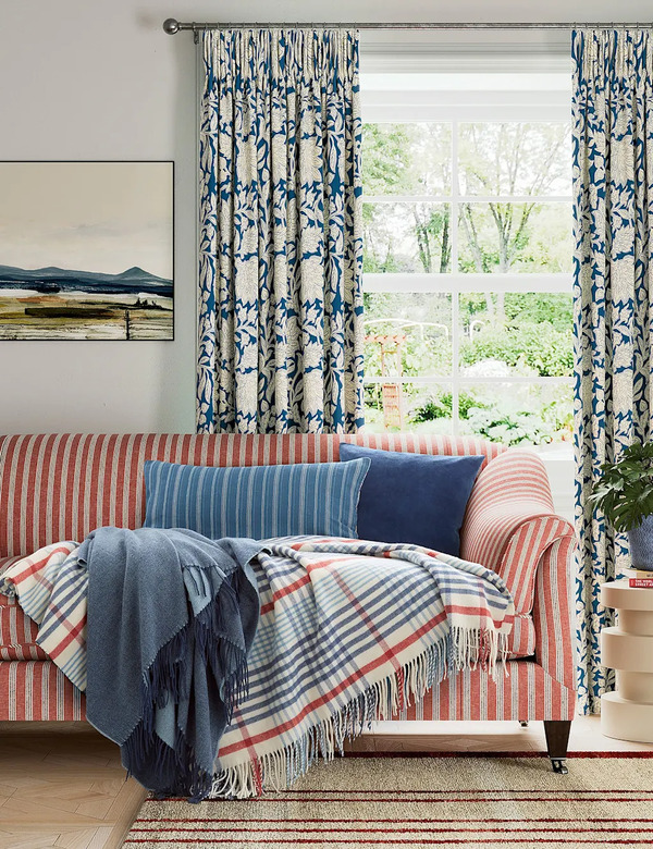  Land & Shore Wool Blend Checked Throw Blue Mix 