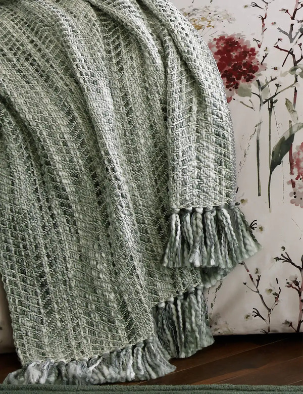  Laura Ashley Home Cotton Blend Liberton Throw Green Mix 