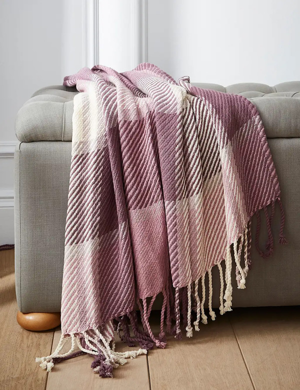  Laura Ashley Home Pure Cotton Dylan Checked Throw Purple Mix 