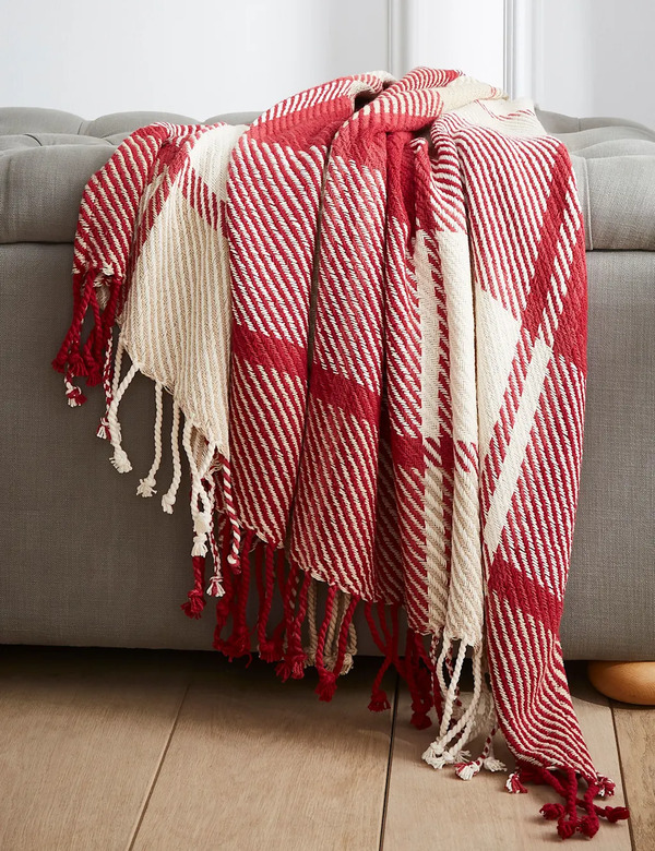  Laura Ashley Home Pure Cotton Dylan Checked Throw Red Mix 