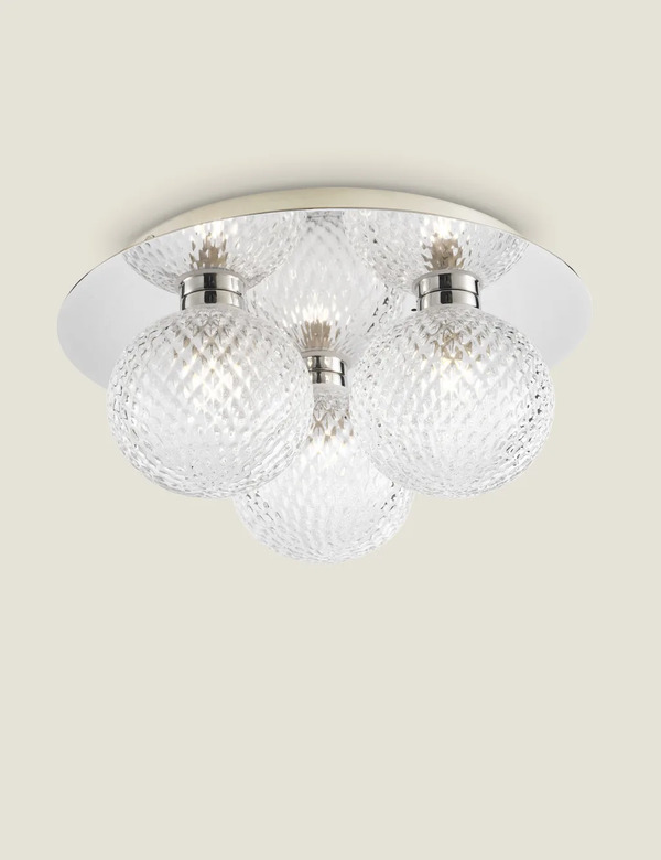  Laura Ashley Prague Faceted Glass Flush Ceiling Light Silver 