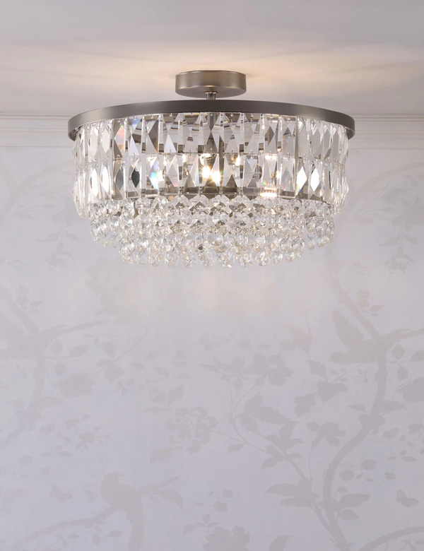  Laura Ashley Rhosill Crystal Semi Flush Ceiling Light Silver 