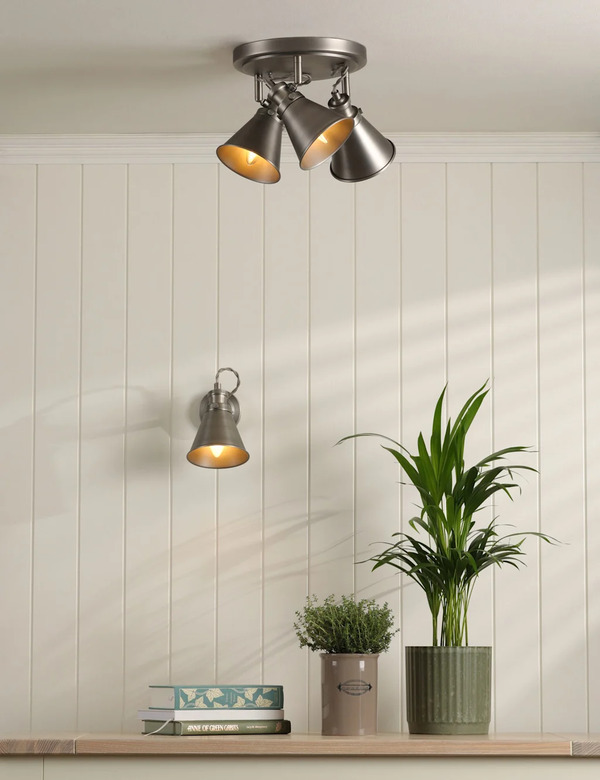  Laura Ashley Rufus Metal 3 Light Plate Spotlight Silver 