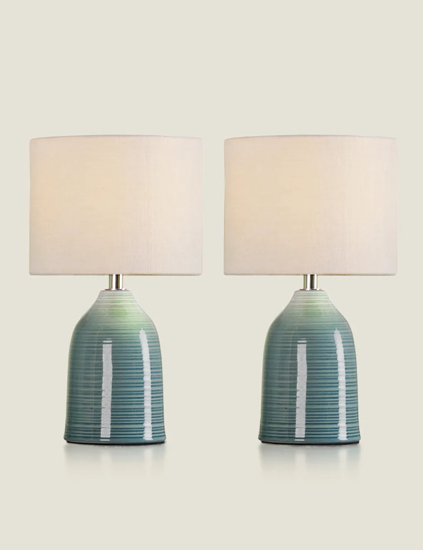  Laura Ashley Set Of 2 Penny Ceramic Table Lamps Blue 