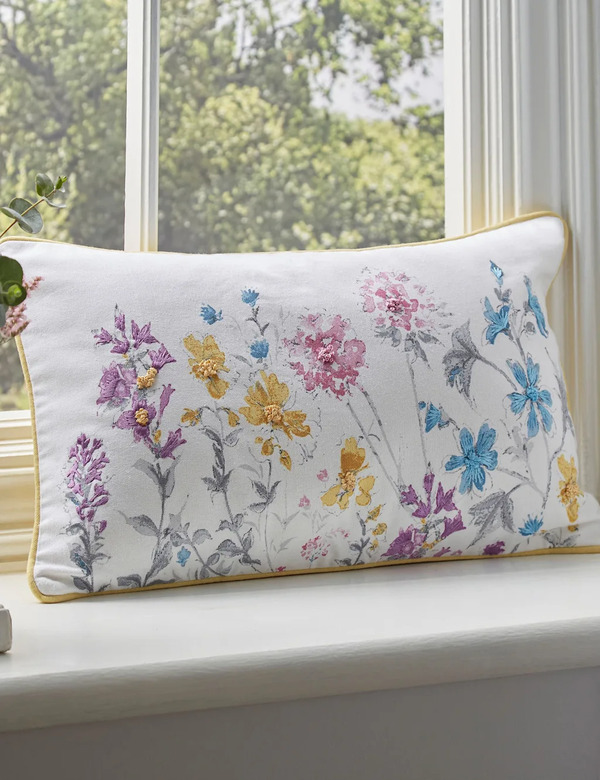  Laura Ashley Wild Meadow Pure Cotton Embroidered Cushion Multi 