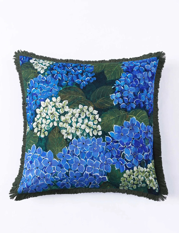 Mm Linen Cotton Linen Blend Matilda Fringed Cushion Green Mix 