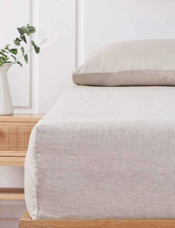  Mm Linen Pure Linen Laundered Fitted Sheet & Pillowcase Set Natural 