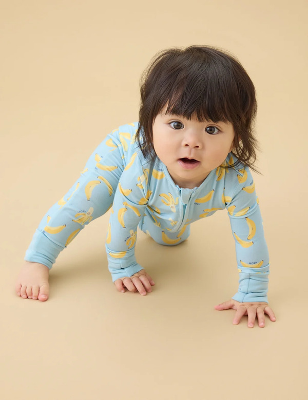  Mori Modal Rich Banana Zip Sleepsuit (0-3 Yrs) Blue Mix 