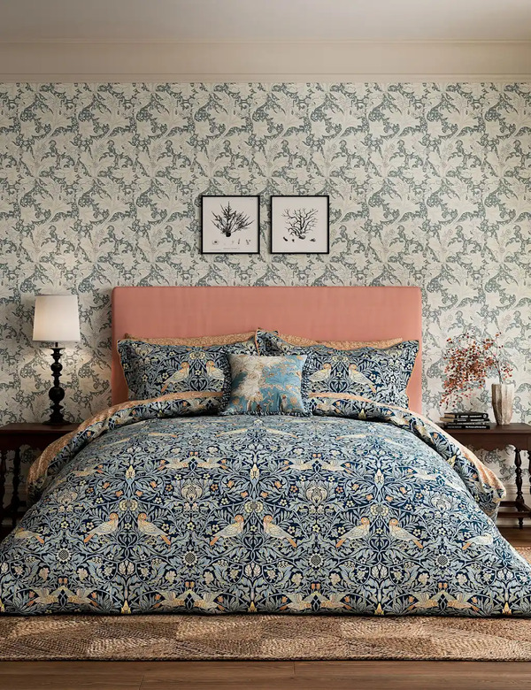  Morris & Co Pure Cotton Bird Bedding Set Blue Mix 