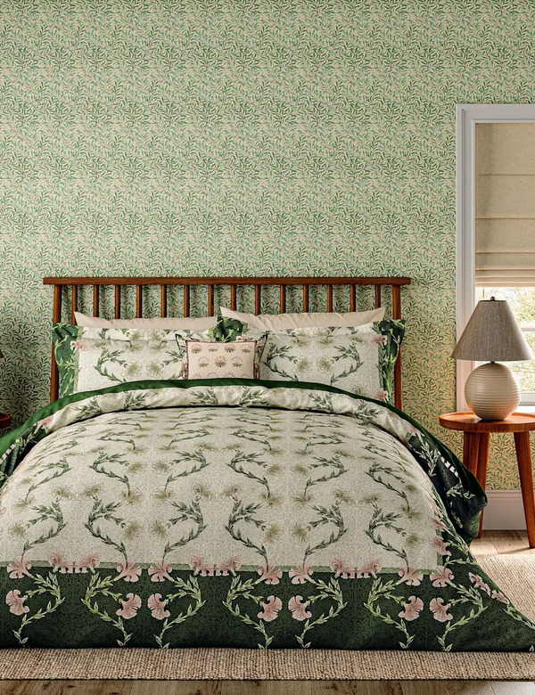  Morris & Co Pure Cotton Scrolling Carnation Bedding Set Natural Mix 