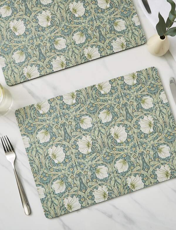  Morris & Co Set Of 4 Rectangular Pimpernel Placemats Green 