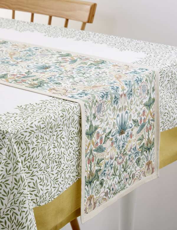  Morris & Co Strawberry Thief Pure Cotton Table Runner Multi 